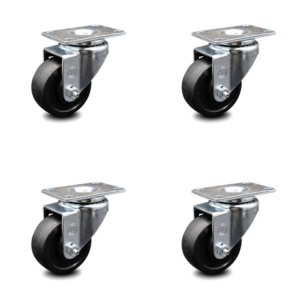 Service Caster 3.5 Inch Soft Rubber Wheel Swivel Top Plate Caster Set SCC-20S3514-SRS-4 - main